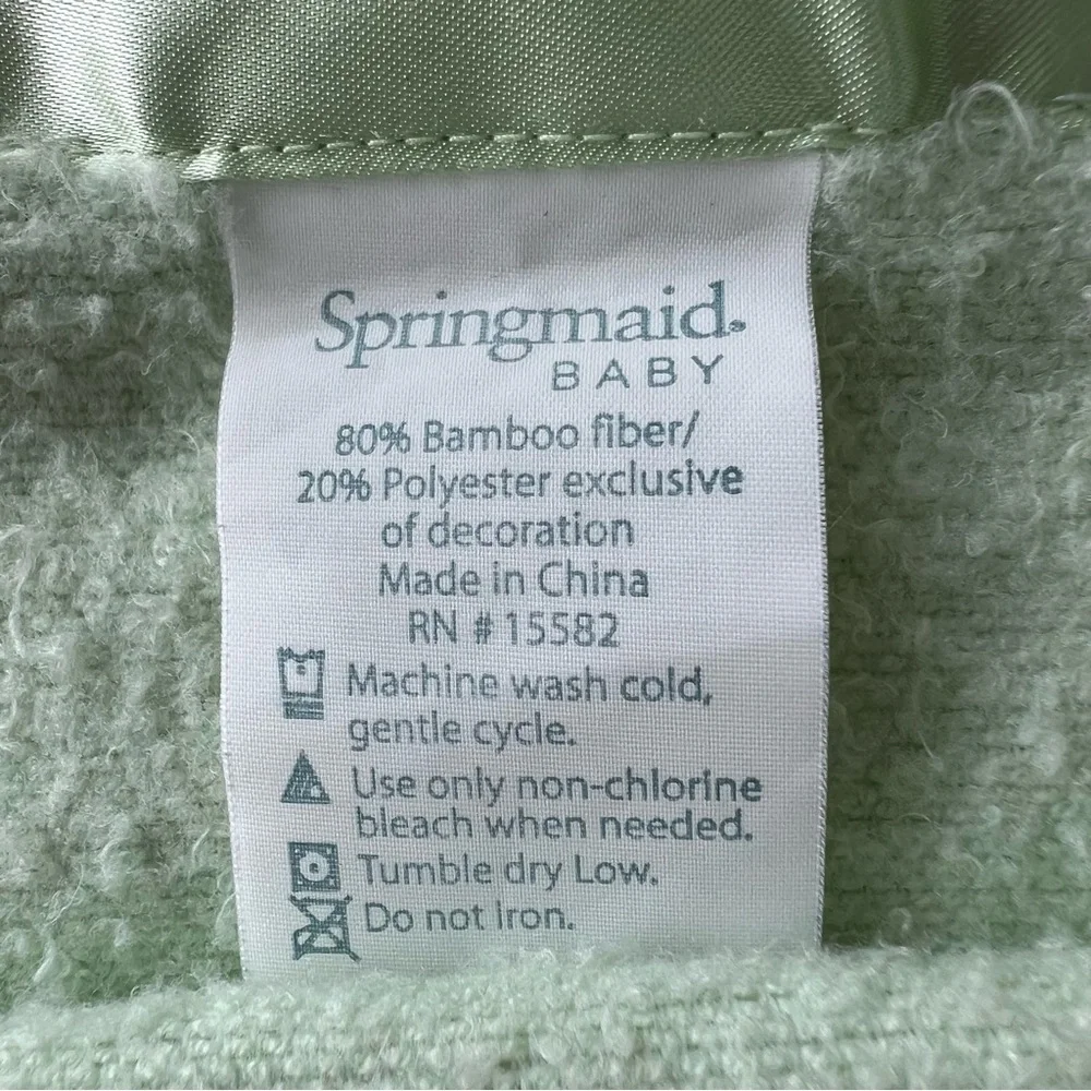 VTG Springmaid Baby Satin Trim Ducks-In-A-Row Baby Blanket Green Bamboo Blend